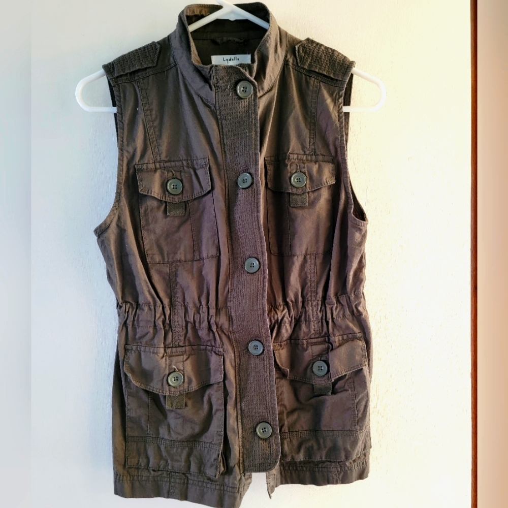 Womens Olive Green Military Utility Vest  by Lydelle Size S